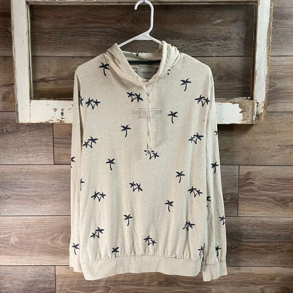 DENIM & FLOWER Men’s Pullover Long Sleeve Hoodie Shirt Size Medium Palm Trees - Picture 2 of 10